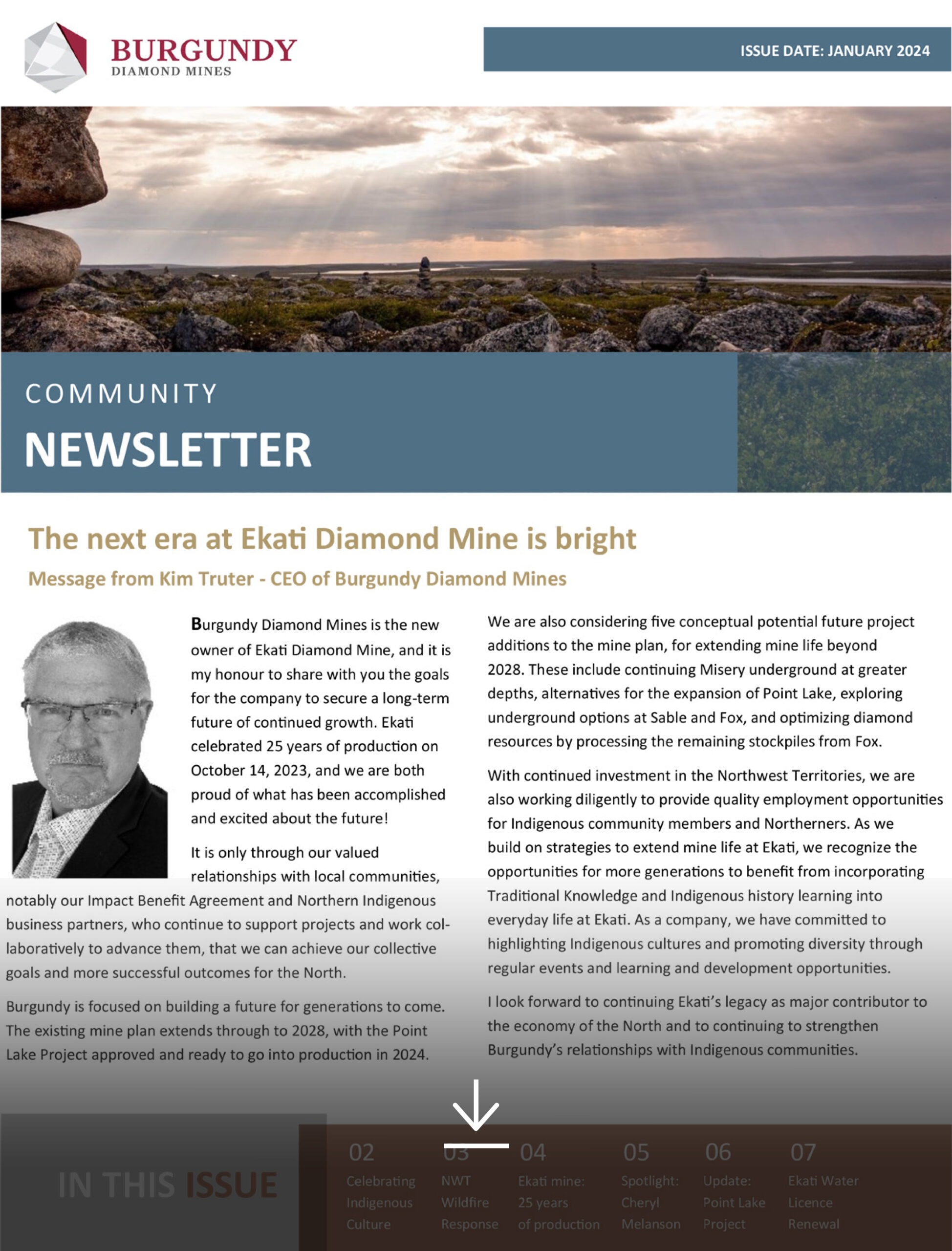 Community Newsletter cover for Burgundy Diamond Mines